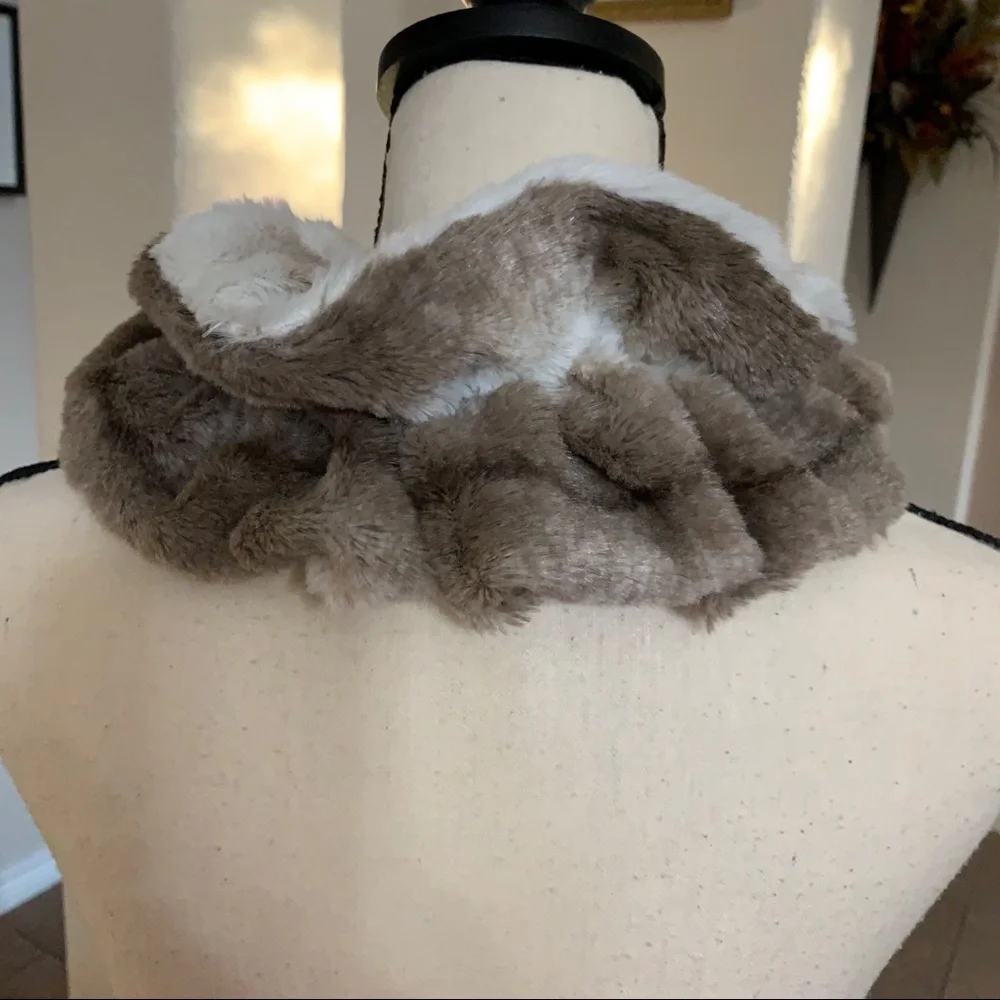 Brown and white faux fur scarf
